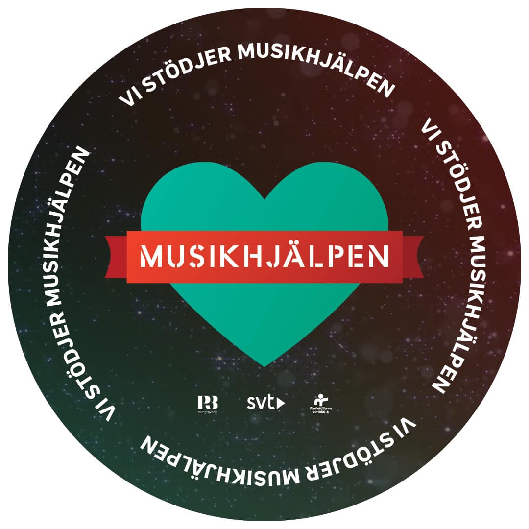 Bild på Musikhjälpens logo 2023. Gula Hunden Webbyrå stödjer.